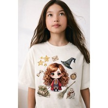 Little Aden Kız Çocuk Harmonie Harry Potter Baskılı Pamuklu Oversize Yazlık Tişört