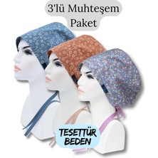Doktorbonem Tesettür Beden 3lü Muhteşem Paket Mavi Nazlı Kahverengi Nazlı Çiçekler Indigo Çıtır Cerrahi Bone