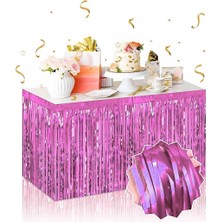 Nemere Kendinden Yapışkanlı Pembe Metalize Püsküllü Masa Eteği – 75 x 275 cm Parti Süslemesi (488