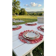 Hobizer Tekstil Fırfırlı Piti Kareli Supla Amerikan Servisi Yuvarlak 6'lı 40X40 cm