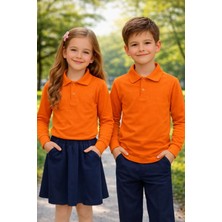 Metrey Erkek Veya Kız Polo Yaka Okul %100 Pamuk Penye Uzun Kol Tshirt