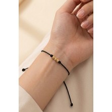 BymissMücevherat 3'lü Dorika Şans & Sevgili Bilekliği 925 Ayar Gümüş Gold/siyah Ipli