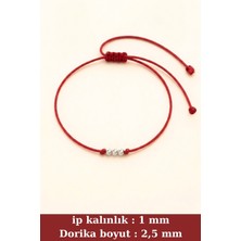 BymissMücevherat 3 Top Dorika Şans & Sevgili Bilekliği 925 Ayar Gümüş Kırmızı Ipli