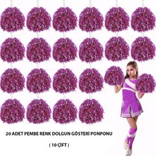 Nemere 10 Çift ( 20 Adet ) Pembe Renk 23 Nisan 19 Mayıs 29 Ekim Okul Gösteri Ponponları (4887)