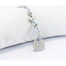 Metal Kuş Çiçek Beyaz Nazar Boncuklu Araba Dikiz Ayna Süsü, Ayetel Kürsi Yeni Araba Hediyesi