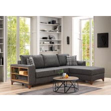 Eşyala. Loft Sol Uzanmalı Kitaplık Bölmeli Köşe L Koltuk, Antrasit Keten (245X170X80 Cm)