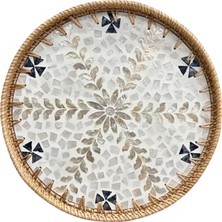 Renesse Home Aswan El Yapımı Rattan Tepsi 30 cm – Doğal Hasır Sunum Tepsisi, Bohem Dekoratif Servis Tepsisi
