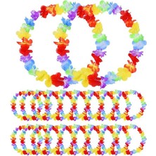 Nemere Hawaii Çiçekli Boyun Kolyesi - Renkli Tropikal Parti Leisi 12 Adet (4887)