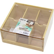 Nemere Ahşap Bambu 6 Bölmeli  Poşet Çay Kutusu Mika Plastik Kapak  21X20X10CM (4887)