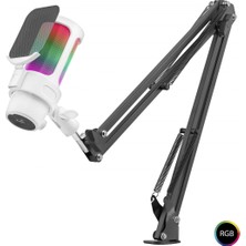 Marsilyan Profesyonel Ayarlanabilir Masa Kolu Askılı Gaming Rgb Mikrofon 192 Khz / 24BIT Type-C - Beyaz M835W