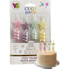 Cugy Parti Malzemeleri 4’lü Makaron Yıldız Kıvrımlı Pasta Mumum . Pastel Tonlar