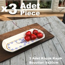 Pinkev Ottoman 3 Adet Seramik Küçük Boy Oval Kayık Kahvaltı Sunum Tabağı - 9X20CM