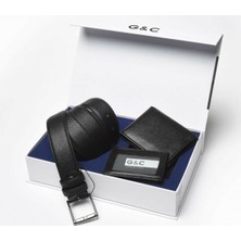 G&C Erkek Siyah Çeyizlik Kemer Cüzdan Kartlık 3'lü Set 515