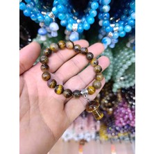 Mga Doğaltaş Kaplan Gözü Doğal Taş Bileklik 10MM Mantar Sallamalı Model | Esnek Misinalı | Sertifikalı Gerçek Tiger Eye Taşı | Kutulu Unisex Bileklik