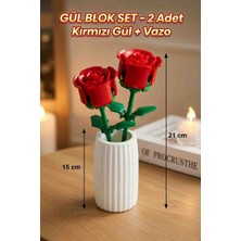 Kobe Kırmızı Gül Blok Seti + Vazo | LEGO Benzeri Gül Bricks Yapım Seti | 125 Parça