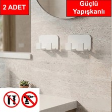 Andela 2 Adet Ikili Plastik Güçlü Yapışkanlı Kancalı Çok Amaçlı Askılık Bornoz Askılığı Beyaz Renk