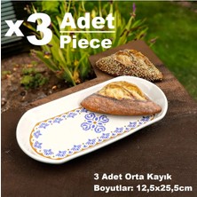 Pinkev Ottoman 3 Adet Seramik Orta Boy Oval Kayık Kahvaltı Sunum Tabağı - 12,5X25,5CM