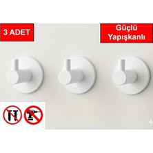 Andela 3 Adet Beyaz Renk Yuvarlak Plastik Güçlü Yapışkanlı Kancalı Çok Amaçlı Askılık Kapı Arkası Bornoz Askılığı