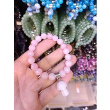 Mga Doğaltaş Pembe Kuvars Doğal Taş Bileklik 10MM Mantar Sallamalı Model | Esnek Misinalı | Sertifikalı Gerçek Rose Quartz | Kutulu Unisex Bileklik