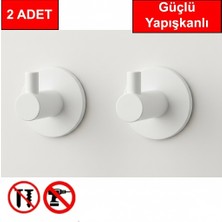 Andela 2 Adet Beyaz Renk Yuvarlak Plastik Güçlü Yapışkanlı Kancalı Çok Amaçlı Askılık Kapı Arkası Bornoz Askılığı