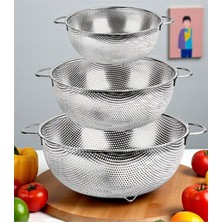 Vanckey 3 Parça Paslanmaz Çelik Süzgeç Ergonomik Tutma Sapı ve Hızlı Süzme Delikleri