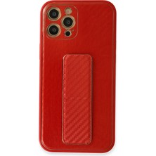 Mey İthalat Mey Ithalat®  iPhone 12 Pro Kılıf Coco Karbon Standlı Kapak - Kırmızı