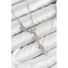 Inure Jewelry 316L Çelik Zirkon Taşlı Çiçek Model Gümüş Renk Kadın Kolye