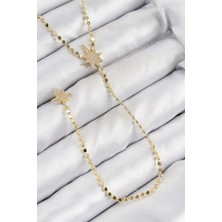 Inure Jewelry Pirinç Zirkon Taşlı Ezme Zincirli Kutup Yıldızı Model Gold Renk Y Kolye