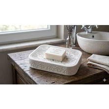 BerMey 2'li Set Modern Taş Dokulu Sabunluk - Saf Beyaz