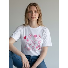 DEFAS Doddle BASKILI-BEYAZ-%100 Pamuk-Regular-Bisiklet Yaka-Trend T-Shirt