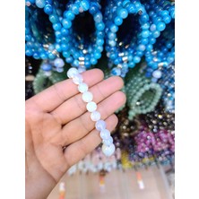 Mga Doğaltaş Ay Taşı Doğal Taş Bileklik 10MM Mantar Sallamalı Model | Esnek Misinalı | Sertifikalı Gerçek Moonstone | Kutulu Unisex Bileklik