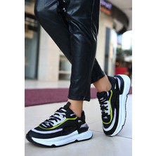 SEPET365 Aleh Siyah Cilt Lila Detaylı Spor Ayakkabı