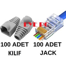 Eyepc 100 Adet Yeni Nesil Delikli RJ45 Cat5 Cat6 Jak + 100 Adet Rj 45 Kılıf Boot  Rj-45 Konnektör Kılıfı 100LÜ Paket