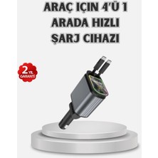 Araç Şarj Cihazı 4 Portlu 66W Hızlı Şarjlı LED Işıklı ve 180° Dönebilir Midastech