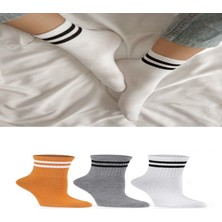 Ozzy Socks 3 Çift Çizgili Kolej Çorabı Sarı Gri Beyaz Pamuklu Tenis Çorap Seti