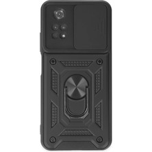 Mey İthalat Mey Ithalat®  Xiaomi Poco M4 Pro 4g Kılıf Pars Lens Yüzüklü Silikon - Siyah