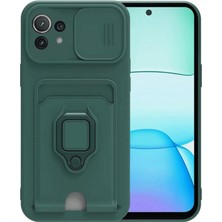 Mey İthalat Mey Ithalat®  Xiaomi Mi 11 Lite Kılıf Zuma Kartvizitli Yüzüklü Silikon - Yeşil