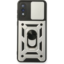 Mey İthalat Mey Ithalat®  Samsung Galaxy A02 Kılıf Pars Lens Yüzüklü Silikon - Gümüş