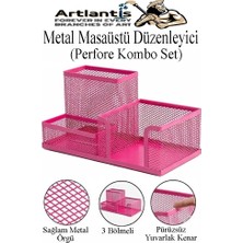 Artlantis Masaüstü Metal Kalemlik Seti 3 Lü Kombo 1 Paket Fileli Perfore Renkli Kalemlik Kağıtlık Küpnotluk Düzenleyici