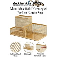 Artlantis Masaüstü Metal Kalemlik Seti 3 Lü Kombo 1 Paket Fileli Perfore Renkli Kalemlik Kağıtlık Küpnotluk Düzenleyici