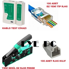 eyepc ez yeni nesil 100 rj45 jak + 100 kılıf boot bot + ez  rj11 - rj45 yeni nesil açık uçlu ez  ıkili çakma sıkma pensesi + test cihazı set