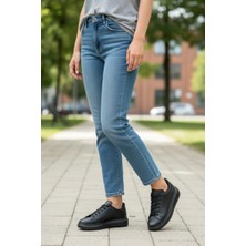 Mireva Alexander Kadın Erkek Unisex Bağcıklı Yüksek Tabanlı Rahat Günlük Spor Ayakkabı Sneaker - Siyah