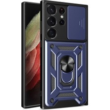 Mey İthalat Mey Ithalat®  Samsung Galaxy S23 Ultra Kılıf Pars Lens Yüzüklü Silikon - Lacivert