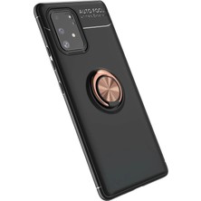 Mey İthalat Mey Ithalat®  Samsung Galaxy A91 / S10 Lite Kılıf Range Yüzüklü Silikon - Siyah-Gold