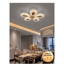 Litra Lighting Damla Model 5"li Gold 3 Renk Modu Ledli Modern Tavana Sıfır Salon Mutfak Çocuk Yatak Odası LED Avize