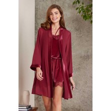 Pierre Cardin Dantelli Kadife Tulum Sabahlık Takım 4800 Bordo