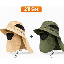 Mustran 2'li Set Uv Korumalı Sök Tak Maskeli Unisex Enseli Güneş Şapkası Outdoor Balıkçı Tarla