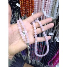 Mga Doğaltaş Pembe Kuvars Taşı 99’lu Tesbih 8mm | Doğal Taş Namaz & Zikir Tesbihi | Esnek Misinalı Kolay Çekim | Sertifikalı | Mdf Ahşap Kutulu