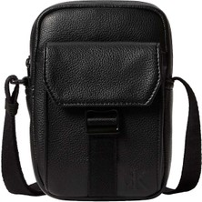 Calvin Klein Siyah Erkek Postacı Çantası Webbıng Strap Slım Flap Reporter