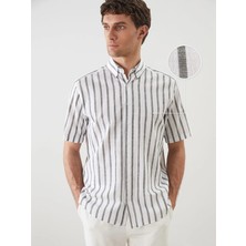 Lc Waikiki Yeni Sezon Regular Fit Kısa Kollu Çizgili Keten Görünümlü Erkek Gömlek